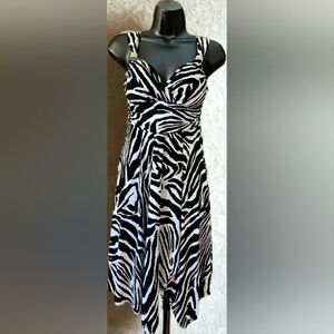 La Belle Zebra Print Dress w/built-in bra and rhinestone detail on straps.